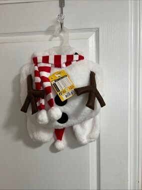 NWT Plush Snowman costume for Dogs - White with Red Striped Hat